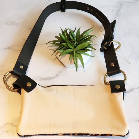 Recycled Leopard Print Leather Shoulder Bag w/ Repurposed Belt Strap & LV Canvas - Picture 3 of 4